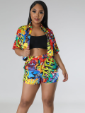 Casual Printed Short-Sleeved Shirt And Shorts Two-Piece Set