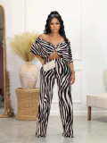 Fashionable Casual Printed Wide-leg Pants Two-piece Set