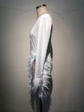 White Sexy Mesh Patchwork Feather-embellished Slim Dress