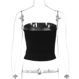 Black Letter Printed Ultra Short Tube Top with Navel Exposed Vest