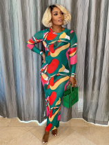 Fashion Printed Mesh See-through Printed Dress