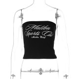 Black Letter Printed Ultra Short Tube Top with Navel Exposed Vest