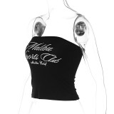 Black Letter Printed Ultra Short Tube Top with Navel Exposed Vest