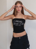 Black Letter Printed Ultra Short Tube Top with Navel Exposed Vest
