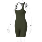 Army Green Knitted Solid Color High Waist Tight Sports Yoga Jumpsuit