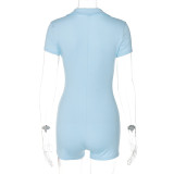 Blue Short-Sleeved V-Neck Tight Hip-Lifting Sports Yoga Jumpsuit