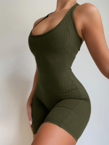 Army Green Knitted Solid Color High Waist Tight Sports Yoga Jumpsuit