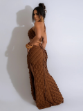 Brown Sexy Halterneck Lace-Up Slim-Fitting Hollow Dress