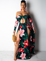 Navy Blue Sexy Split Lace Up Strapless Dresses