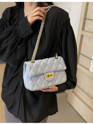 Blue Chain Soft Leather Fashionable Versatile Shoulder Bag Messenger Bag