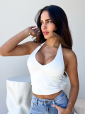 White Sexy V-Neck Backless Navel T-Shirt