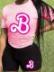 Pink O-Neck Letter Print Personalized Casual Two-Piece Suit