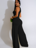 Black Fashionable Casual Split Vest Wide-Leg Pants Two-Piece Set