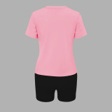 Pink O-Neck Letter Print Personalized Casual Two-Piece Suit