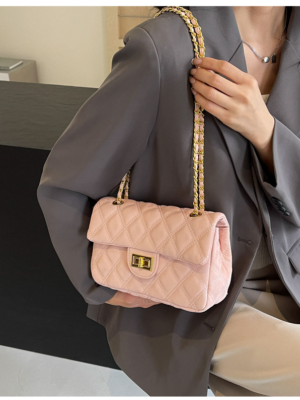 Pink Chain Soft Leather Fashionable Versatile Shoulder Bag Messenger Bag