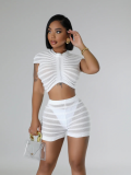 White Sexy O-Neck Knitted See-Through Two-Piece Suit