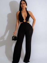Black Sexy V-Neck Halter Back Jumpsuit