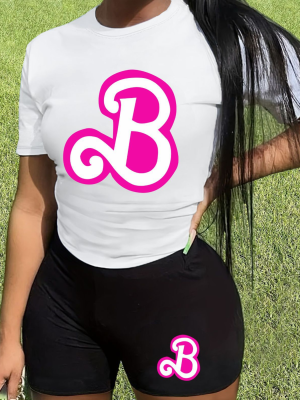 White O-Neck Letter Print Personalized Casual Two-Piece Suit