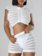 White Sexy O-Neck Knitted See-Through Two-Piece Suit