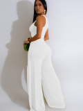White Fashionable Casual Split Vest Wide-Leg Pants Two-Piece Set