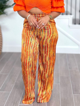 Orange Loose Casual Printed Temperament Straight Pants