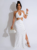 White Sexy Halterneck Lace-Up Slim-Fitting Hollow Dress