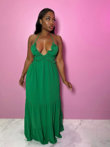 Green Sexy Halter Backless Slim Fit Dress