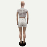 White Sexy O-Neck Knitted See-Through Two-Piece Suit