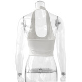 White Sexy V-Neck Backless Navel T-Shirt