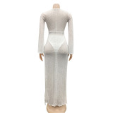 White Sexy Deep V Wide-sleeved Dress With Irregular Slits