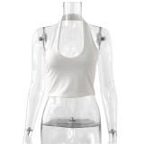 White Sexy V-Neck Backless Navel T-Shirt