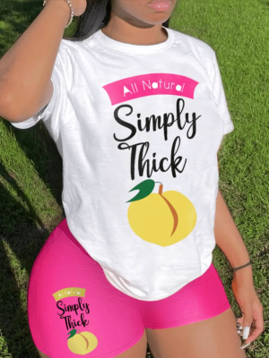 Rose Red O-Neck Letter Print Personalized Casual Two-Piece Suit