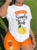 Orange O-Neck Letter Print Personalized Casual Two-Piece Suit