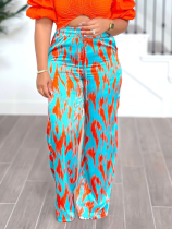 Blue Loose Casual Printed Temperament Straight Pants