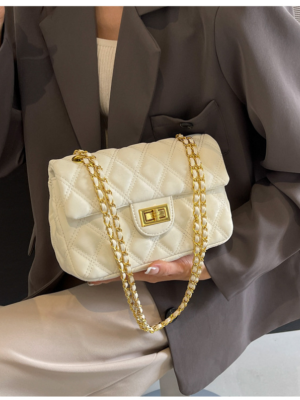 White Chain Soft Leather Fashionable Versatile Shoulder Bag Messenger Bag