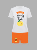 Orange O-Neck Letter Print Personalized Casual Two-Piece Suit
