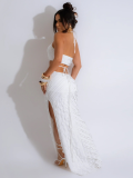 White Sexy Halterneck Lace-Up Slim-Fitting Hollow Dress
