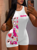 White Stylish Sexy Letter Print Jumpsuit
