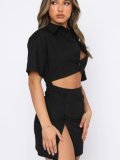 Black Sexy Navel-Baring Fashionable Slit High Waist Dress