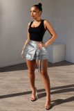 Grey Stylish Irregular Multi-Pocket Cargo A-Line Shorts