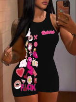 Black Stylish Sexy Letter Print Jumpsuit