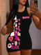 Black Stylish Sexy Letter Print Jumpsuit