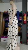 Halter Neck Polka Dot High Waist Ruffles Fashion Two-Piece Set