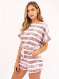 Red Striped Tie-Dye Short-Sleeved Fashionable And Casual Two-Piece Suit