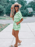 Green Striped Tie-Dye Short-Sleeved Fashionable And Casual Two-Piece Suit