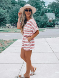 Red Striped Tie-Dye Short-Sleeved Fashionable And Casual Two-Piece Suit