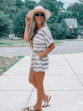 Grey Striped Tie-Dye Short-Sleeved Fashionable And Casual Two-Piece Suit