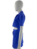 Blue Sexy Navel-Baring Fashionable Slit High Waist Dress
