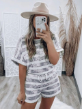 Grey Striped Tie-Dye Short-Sleeved Fashionable And Casual Two-Piece Suit