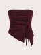 Wine Red Drawstring Slit Irregular Slim Fit Tube Top Vest Top